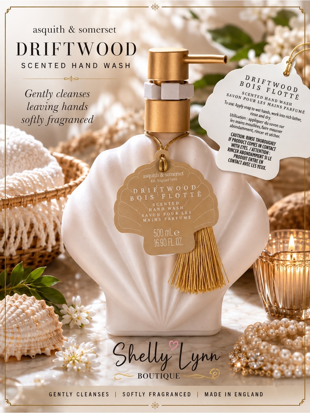 Driftwood Scented Hand Wash - SHELL SHAPED REFILLABLE! NWT w/tassel detail 🩷